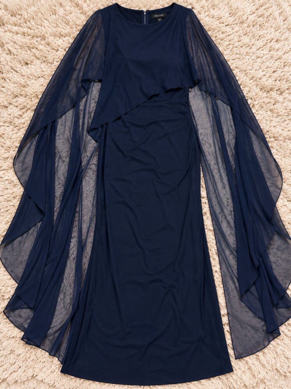 XSCAPE Navy Cape Overlay Formal Evening Gown Plus Size 22W NWT - Picture 3 of 7